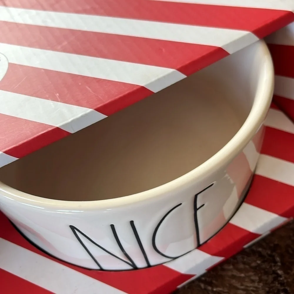 Brand New Rae Dunn 6” Dog Cat Pet Food Bowls Ceramic Naughty Nice Christmas